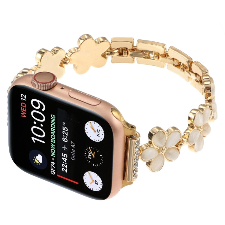 Frendorf | Für Apple Watch SE 2023 40mm 5-blättrige Blume Zinklegierung Kette Uhrband (Gold)