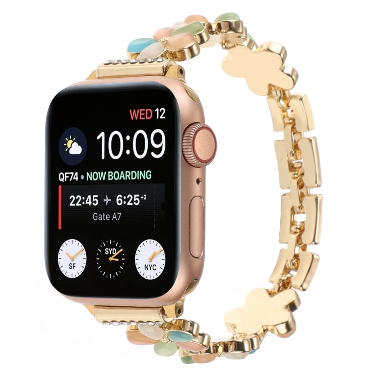 Frendorf | Für Apple Watch SE 2023 40mm 5-blättrige Blume Zinklegierung Kettenuhrband (Goldfarben)
