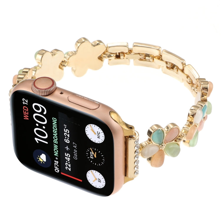 Frendorf | Für Apple Watch SE 2023 40mm 5-blättrige Blume Zinklegierung Kettenuhrband (Goldfarben)