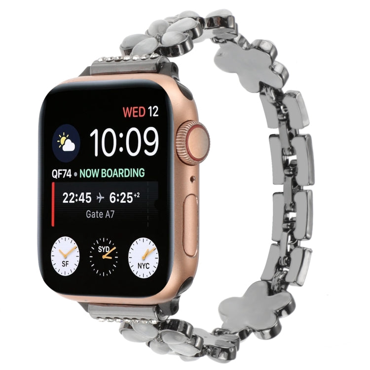 Frendorf | Für Apple Watch Series 5 40mm 5-blättrige Blume Zinklegierung Kette Uhr Band (Schwarz)