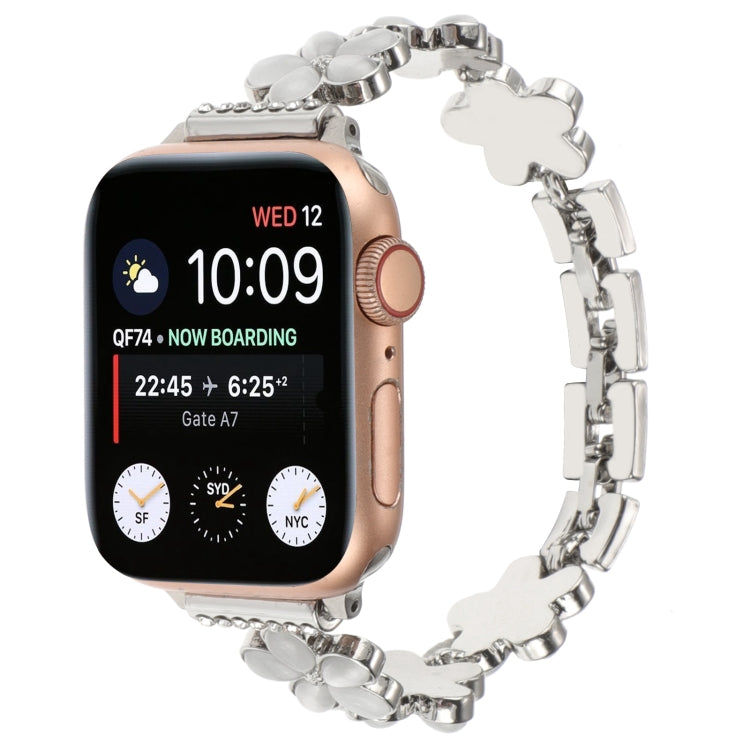 Frendorf | Für Apple Watch Series 5 40mm 5-blättrige Blume Zinklegierung Kette Uhrenarmband (Silber)