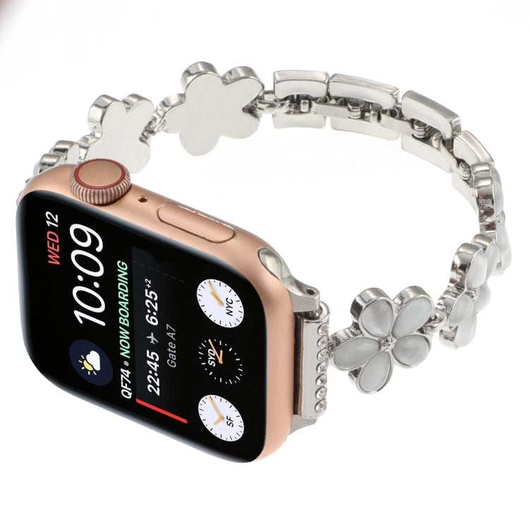 Frendorf | Für Apple Watch Series 5 40mm 5-blättrige Blume Zinklegierung Kette Uhrenarmband (Silber)