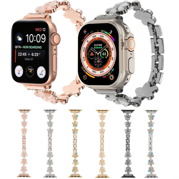 Frendorf | Für Apple Watch SE 2023 40mm 5-blättrige Blume Zinklegierung Kettenuhrband (Goldfarben)