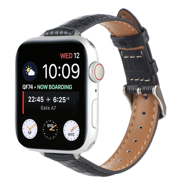 Frendorf | Für Apple Watch SE 2023 40mm Schlankes Krokodilleder-Uhrenarmband (Schwarz)