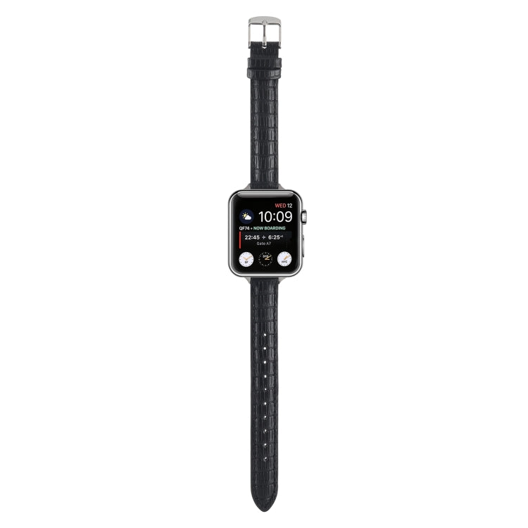 Frendorf | Für Apple Watch SE 2023 40mm Schlankes Krokodilleder-Uhrenarmband (Schwarz)