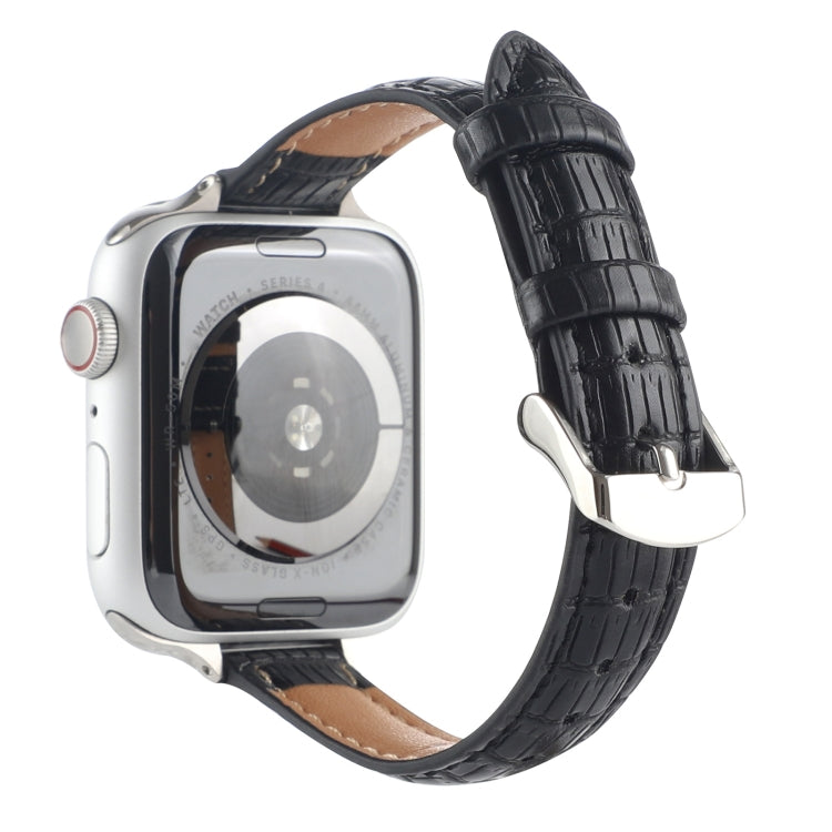 Frendorf | Für Apple Watch SE 2023 40mm Schlankes Krokodilleder-Uhrenarmband (Schwarz)