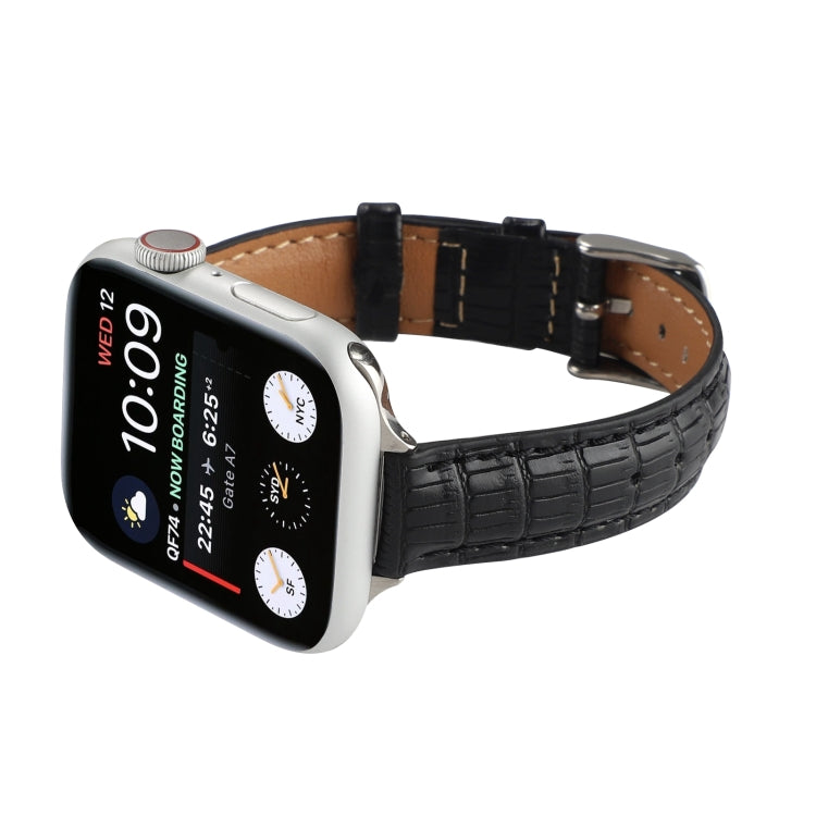 Frendorf | Für Apple Watch SE 2023 40mm Schlankes Krokodilleder-Uhrenarmband (Schwarz)