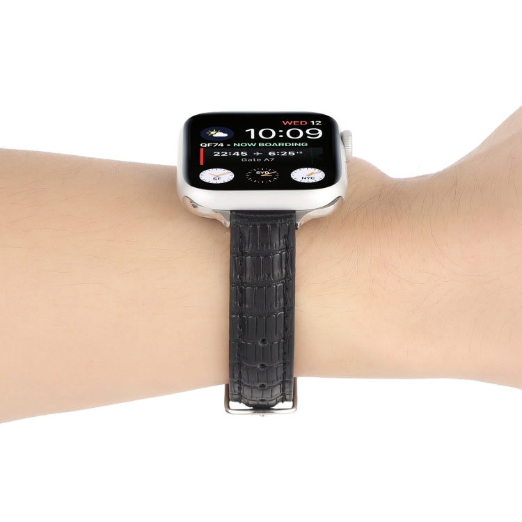 Frendorf | Für Apple Watch SE 2023 40mm Schlankes Krokodilleder-Uhrenarmband (Schwarz)