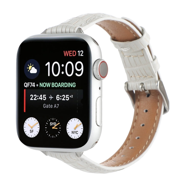 Frendorf | Für Apple Watch SE 2023 40mm Slim Krokodilleder Uhrband (Weiß)