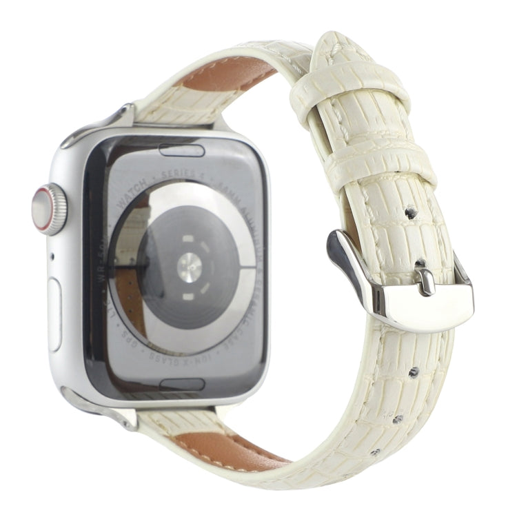 Frerndorf | Für Apple Watch Series 9 45mm Slim Krokodilleder Armband (Beige)
