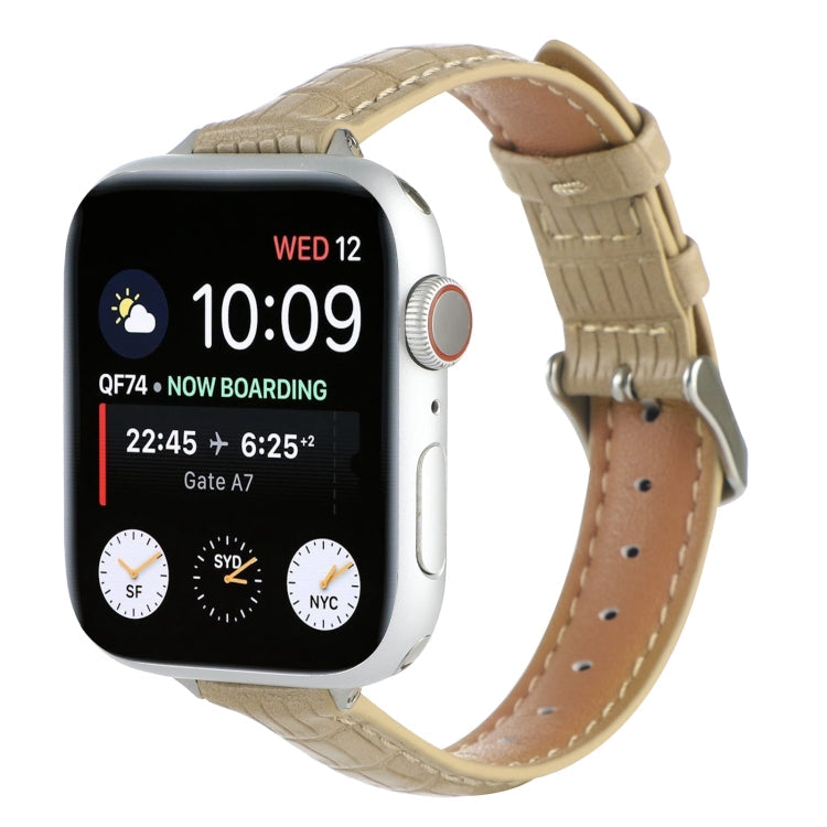 Frendorf | Für Apple Watch SE 2022 40mm Slim Krokodilleder Armband (Khaki)