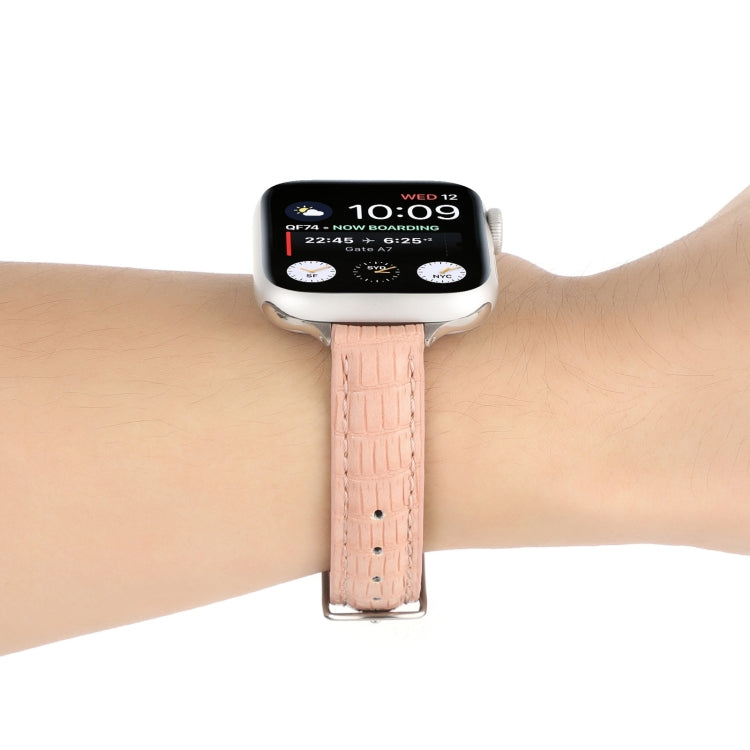 Frendorf | Für Apple Watch SE 40mm Slim Krokodilleder Uhrband (Rosa)