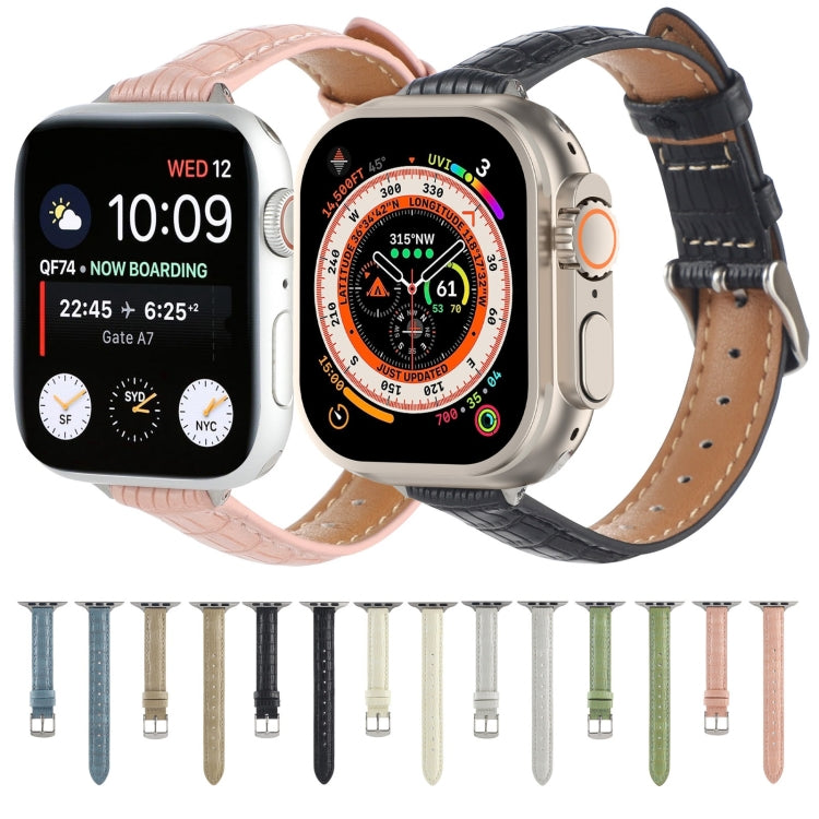 Frerndorf | Für Apple Watch Series 9 45mm Slim Krokodilleder Armband (Beige)