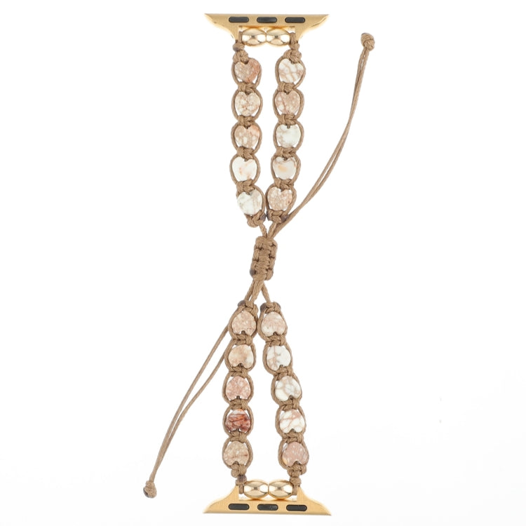 Frendorf | Für Apple Watch Series 5 40mm Herzsteine Kordelzug Ketten Armband (Weiß Braun)