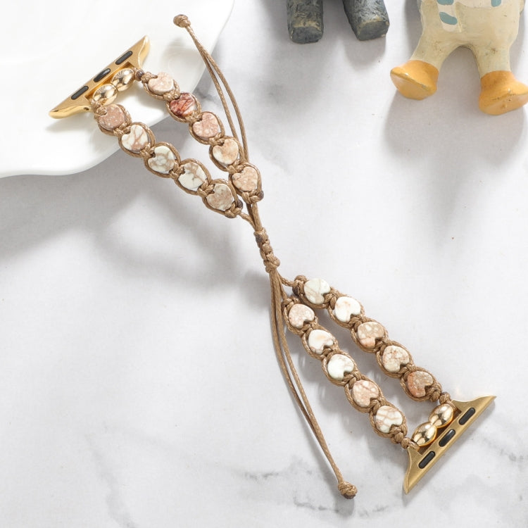 Frendorf | Für Apple Watch Series 5 40mm Herzsteine Kordelzug Ketten Armband (Weiß Braun)