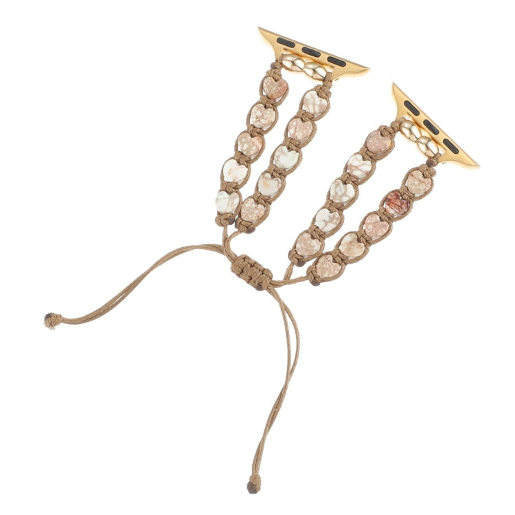 Frendorf | Für Apple Watch Series 5 40mm Herzsteine Kordelzug Ketten Armband (Weiß Braun)