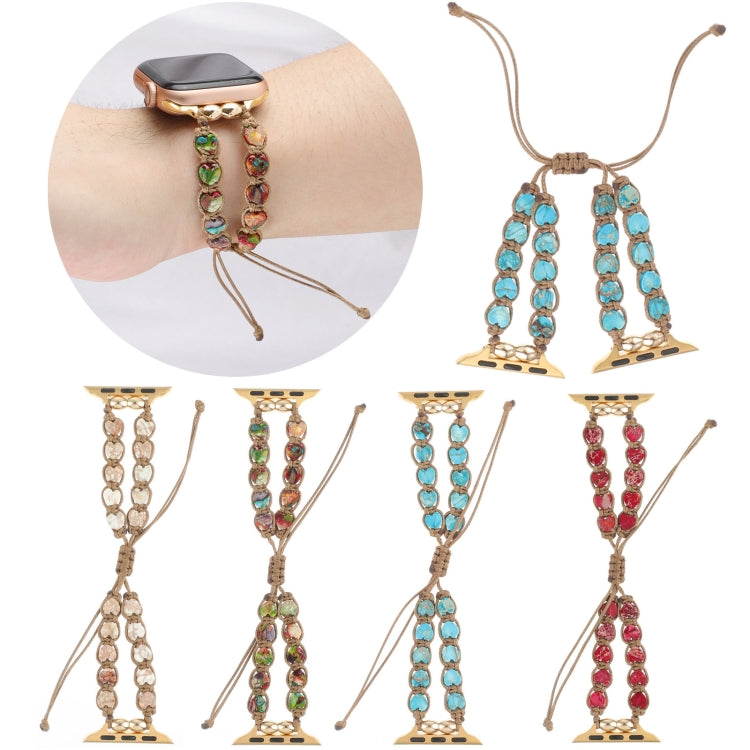 Frendorf | Für Apple Watch Series 5 40mm Herzsteine Kordelzug Ketten Armband (Weiß Braun)