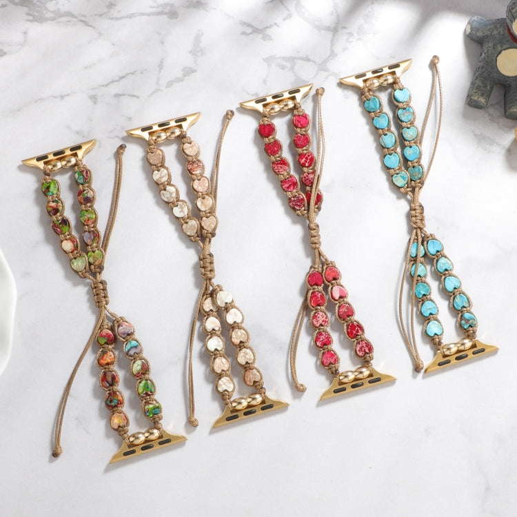 Frendorf | Für Apple Watch Series 5 40mm Herzsteine Kordelzug Ketten Armband (Weiß Braun)