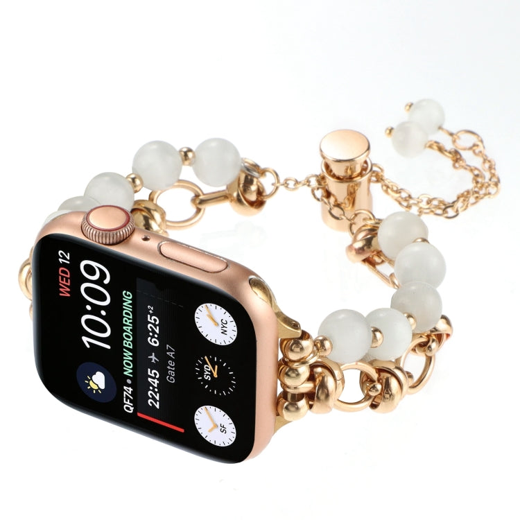 Frendorf | Für Apple Watch SE 2022 40mm Perlenkette Metallarmband Uhrband (Weißgold)