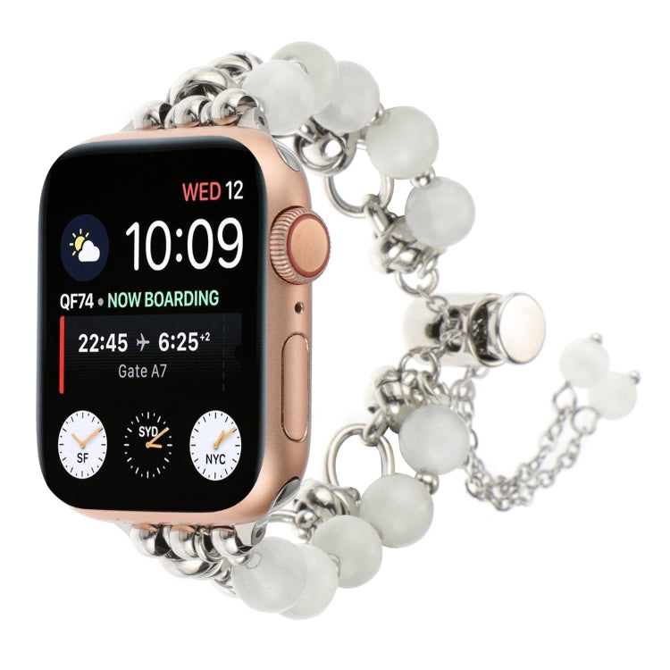 Frendorf | Für Apple Watch 38mm Perl-Ketten-Metallarmband Uhr Band (Weiß Silber)