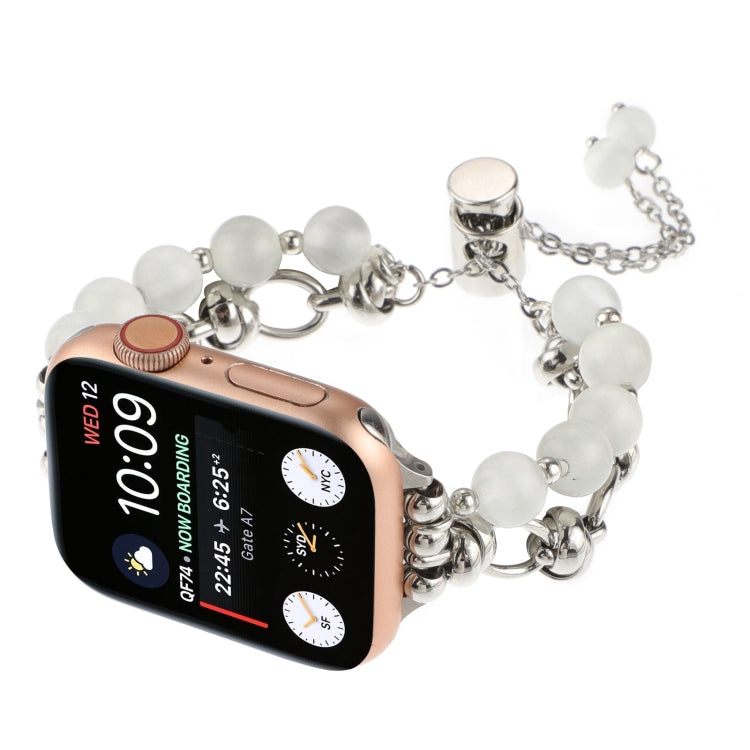 Frendorf | Für Apple Watch 38mm Perl-Ketten-Metallarmband Uhr Band (Weiß Silber)