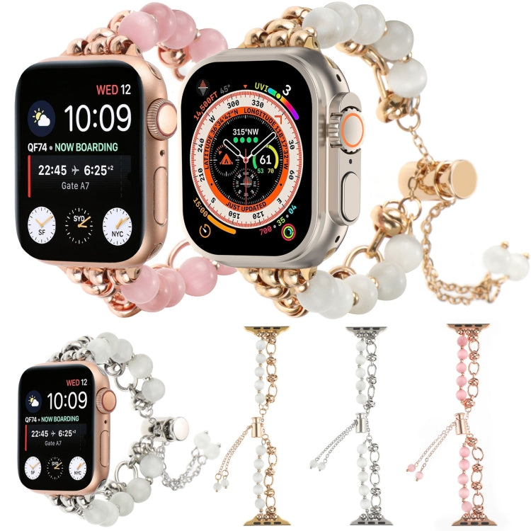 Frendorf | Für Apple Watch 38mm Perl-Ketten-Metallarmband Uhr Band (Weiß Silber)