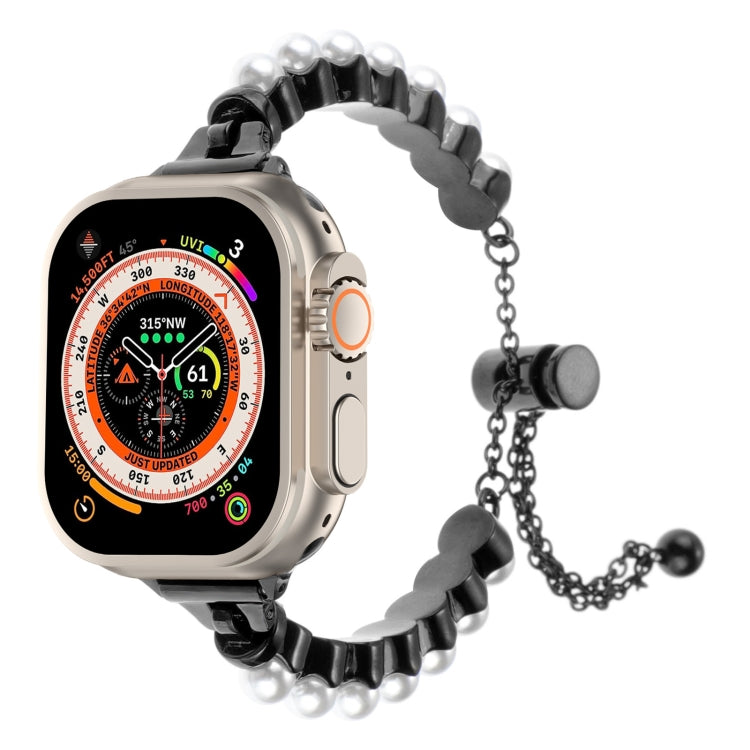 Frerndorf | Für Apple Watch Ultra 2 49mm Perlenarmband Metall Uhrband (Schwarz)