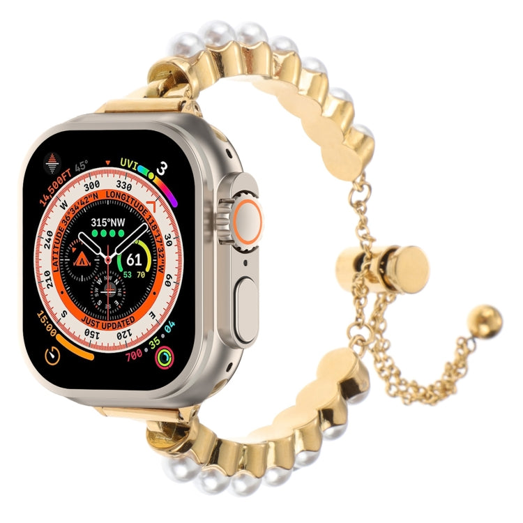Frerndorf | Für Apple Watch Ultra 2 49mm Perlenarmband Metall Uhrband (Gold)