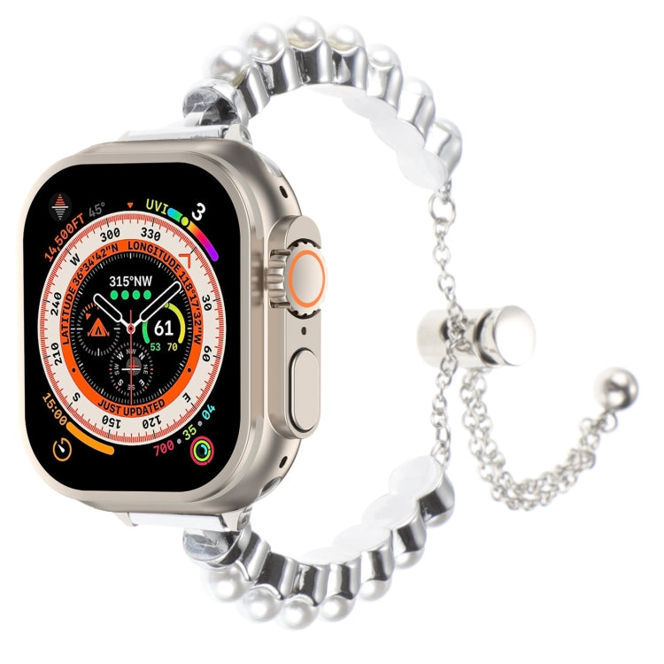 Frerndorf | Für Apple Watch Ultra 2 49mm Perlenarmband Metall Uhrband (Silber)