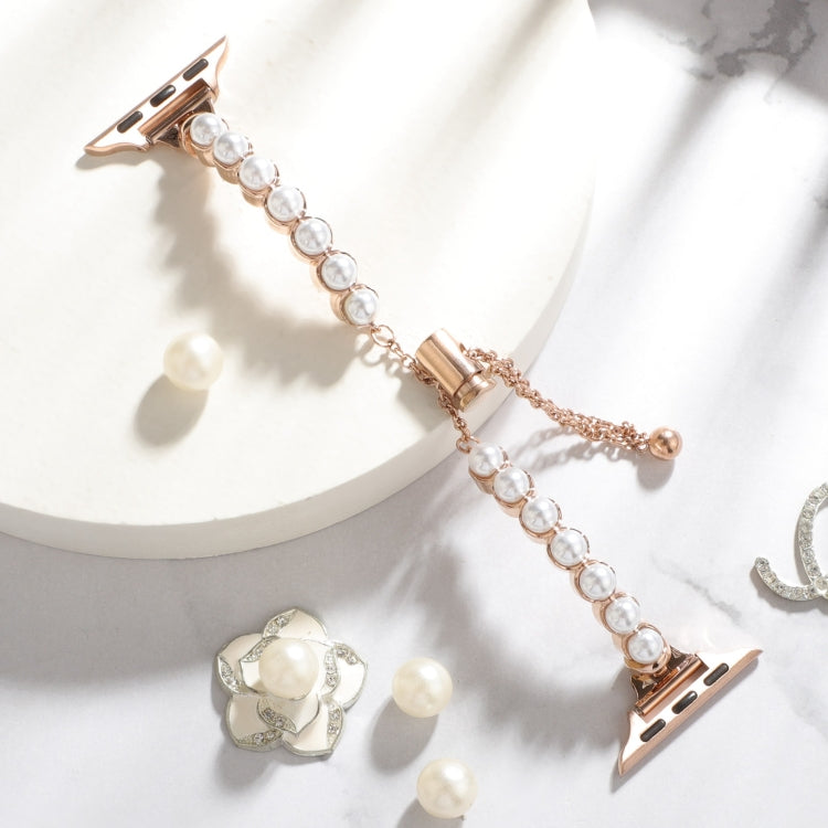 Frerndorf | Für Apple Watch Series 9 45mm Perlenarmband Metall Uhrband (Roségold)