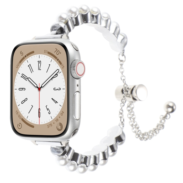 Frendorf | Für Apple Watch Series 7 41mm Perlenarmband Metall Uhrband (Silber)