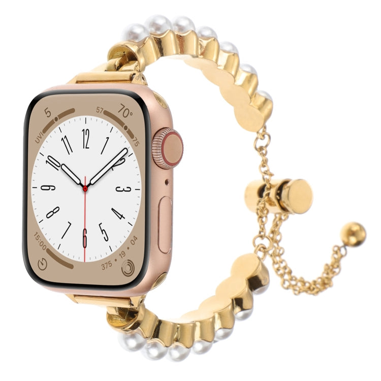 Frendorf | Für Apple Watch Series 6 44mm Perlenarmband Metall Uhrband (Gold)