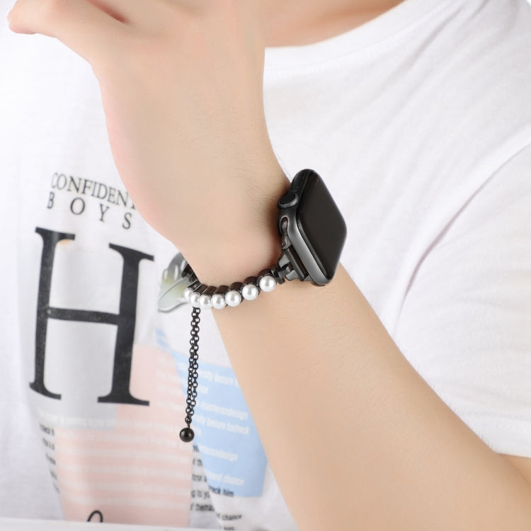 Frendorf | Für Apple Watch Series 4 40mm Perlenarmband Metall Uhrband (Schwarz)