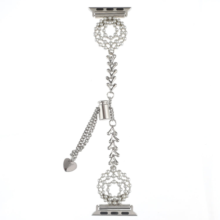 Frerndorf | Für Apple Watch Series 8 45mm Perle Runde Zinklegierung Kette Metall Uhr Band (Silber)