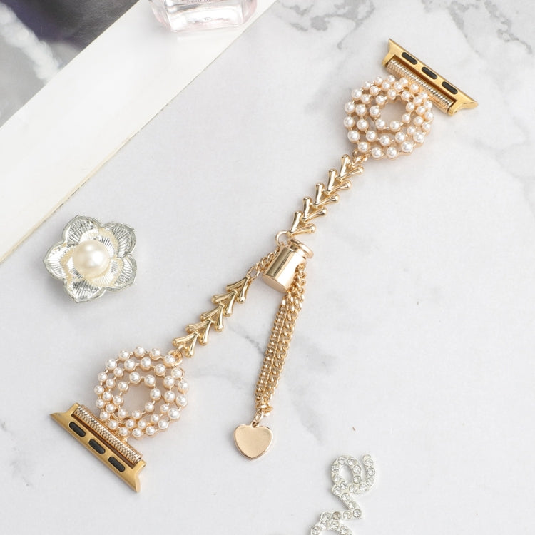 Frendorf | Für Apple Watch Series 7 45mm Pearl Runde Zinklegierung Kette Metall Uhrband (Gold)