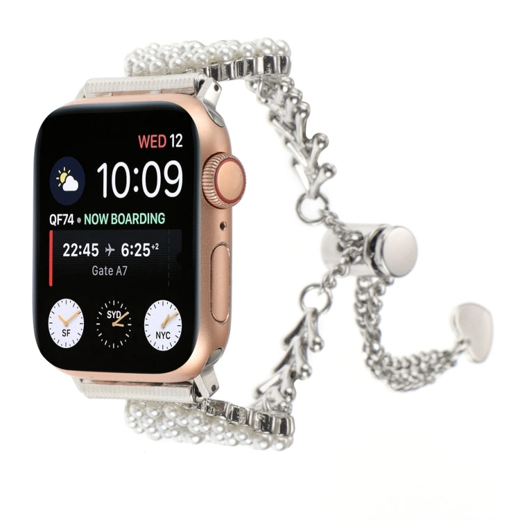 Frendorf | Für Apple Watch Series 7 45mm Perle Runde Zinklegierung Kette Metall Uhrband (Silber)