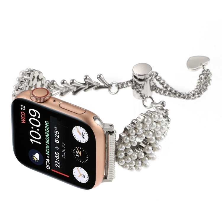 Frendorf | Für Apple Watch Series 3 42mm Perle Runde Zinklegierung Kette Metall Uhr Armband (Silber)