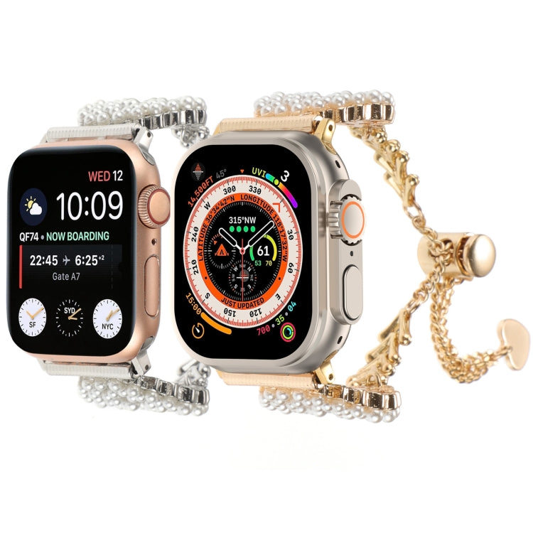 Frerndorf | Für Apple Watch Series 8 45mm Perle Runde Zinklegierung Kette Metall Uhr Band (Silber)