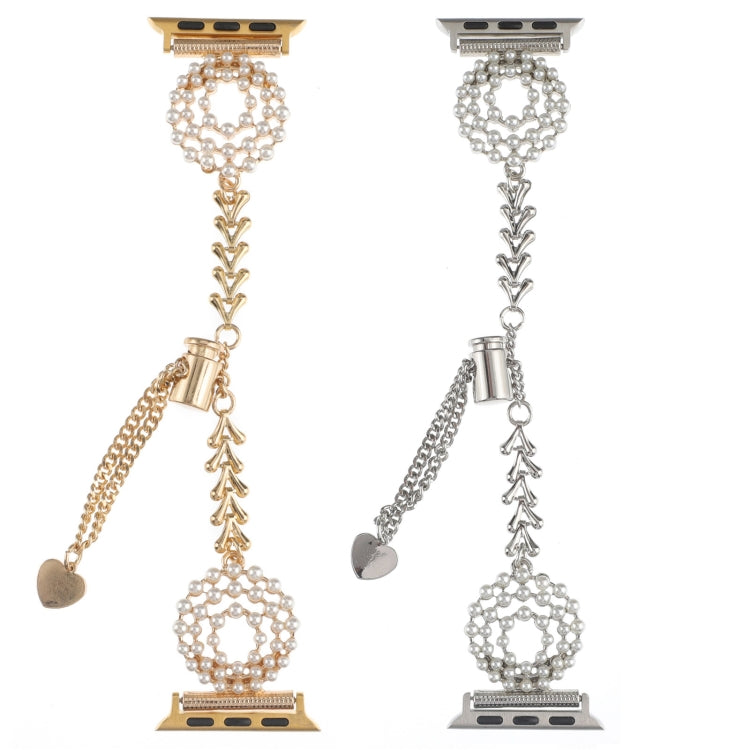 Frerndorf | Für Apple Watch Series 8 45mm Perle Runde Zinklegierung Kette Metall Uhr Band (Silber)