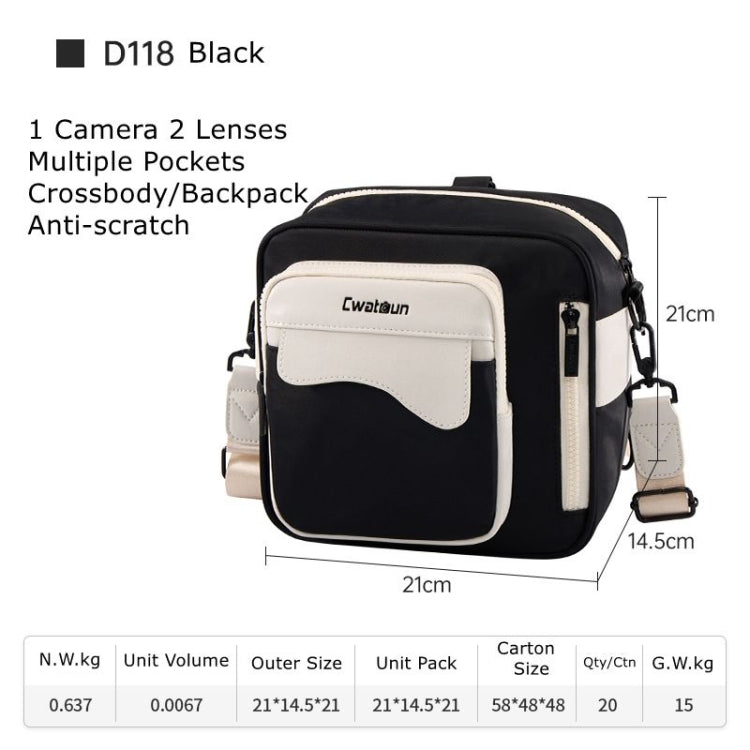 Frendorf | Cwatcun D118 Contrast Twee Ways Rugzak Cross-body Canera Tas, Maat: 21 x 21 x 14.5cm (Zwart)