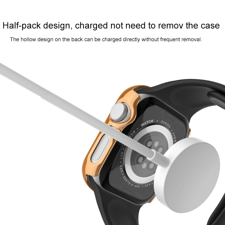 Frerndorf | Für Apple Watch Series 9 / 8 / 7 41mm Plating Row Diamond Hollow PC Uhrgehäuse (Rosenpink)