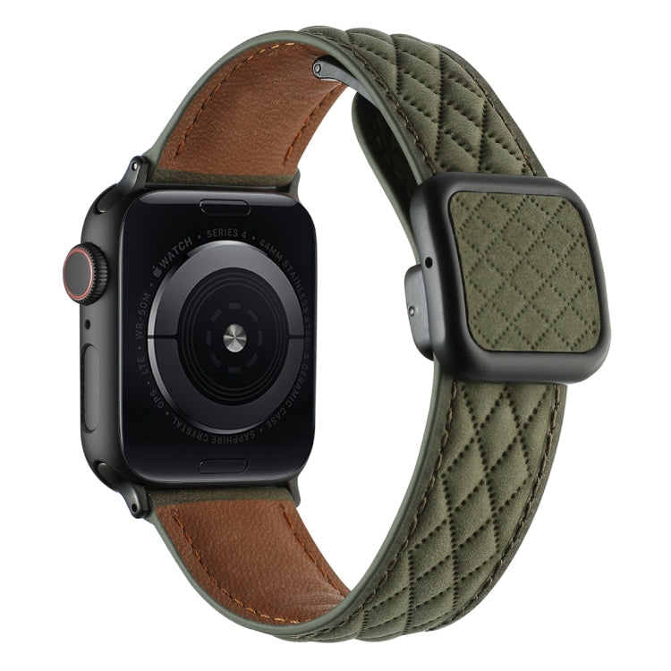Frendorf | Für Apple Watch SE 40mm Rhombus-Muster Magnetische Quadrat Schnalle Leder Armband (Armeegrün)