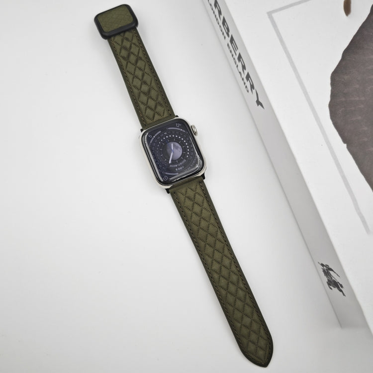 Frendorf | Für Apple Watch SE 40mm Rhombus-Muster Magnetische Quadrat Schnalle Leder Armband (Armeegrün)