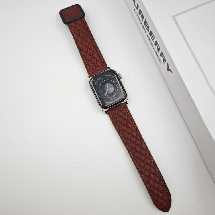 Frendorf | Für Apple Watch Series 6 44mm Rhombus-Muster Magnetische Quadratschnalle Leder Uhrenarmband (Rot)
