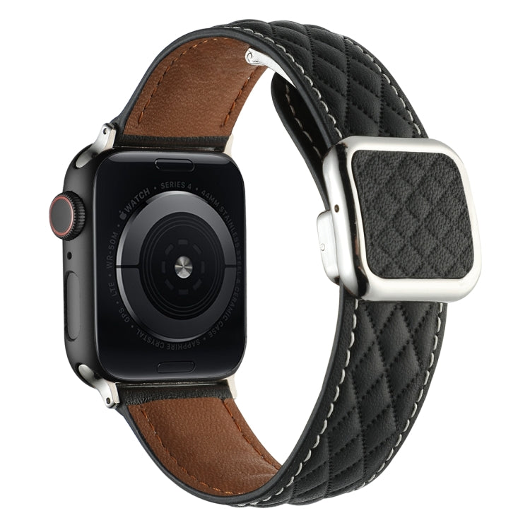 Frendorf | Für Apple Watch Series 4 40mm Rhombus-Muster Magnetische Quadratische Schnalle Leder Uhrband (Schwarz)