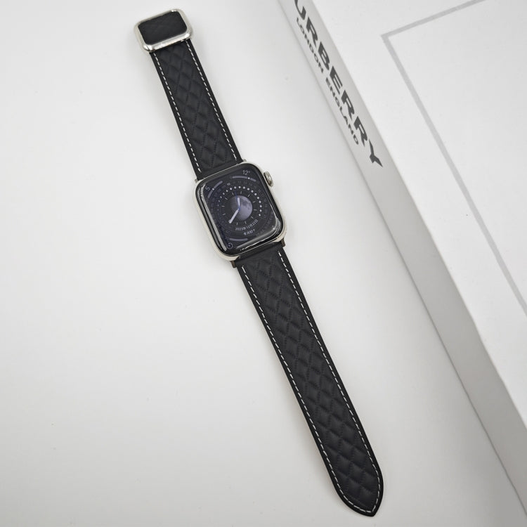 Frendorf | Für Apple Watch Series 4 40mm Rhombus-Muster Magnetische Quadratische Schnalle Leder Uhrband (Schwarz)