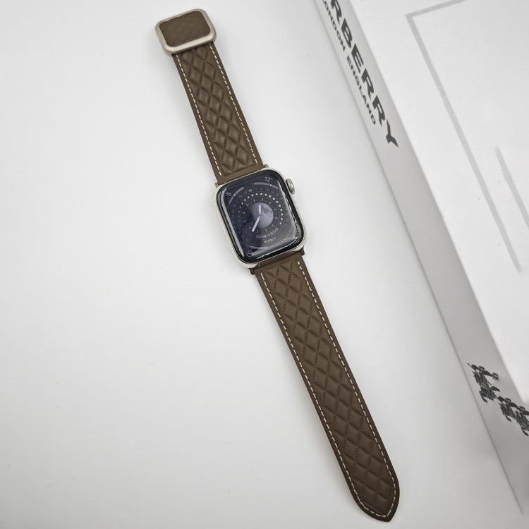 Frendorf | Für Apple Watch Series 3 38mm Rauten-Muster Magnetische Quadratische Schnalle Leder Uhrenarmband (Braun)