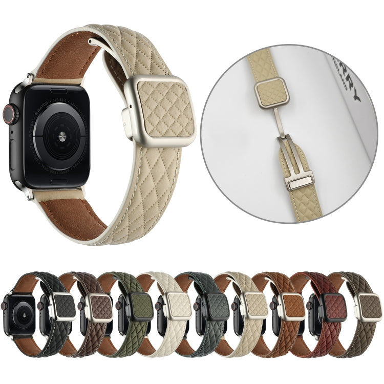 Frendorf | Für Apple Watch Series 6 44mm Rhombus-Muster Magnetische Quadratschnalle Leder Uhrenarmband (Rot)