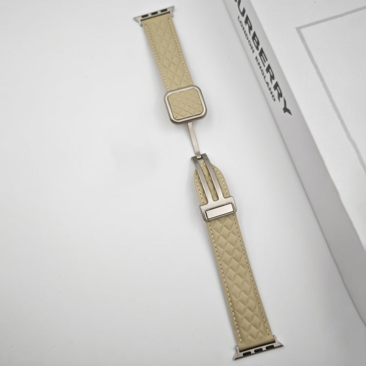 Frendorf | Für Apple Watch Series 6 44mm Rhombus-Muster Magnetische Quadratschnalle Leder Uhrenarmband (Rot)