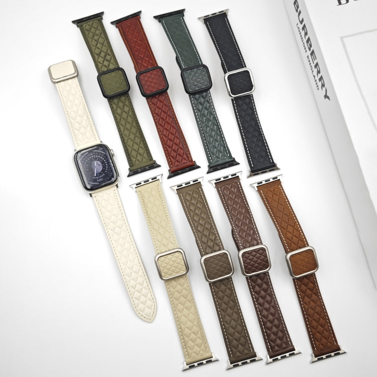 Frendorf | Für Apple Watch Series 6 44mm Rhombus-Muster Magnetische Quadratschnalle Leder Uhrenarmband (Rot)